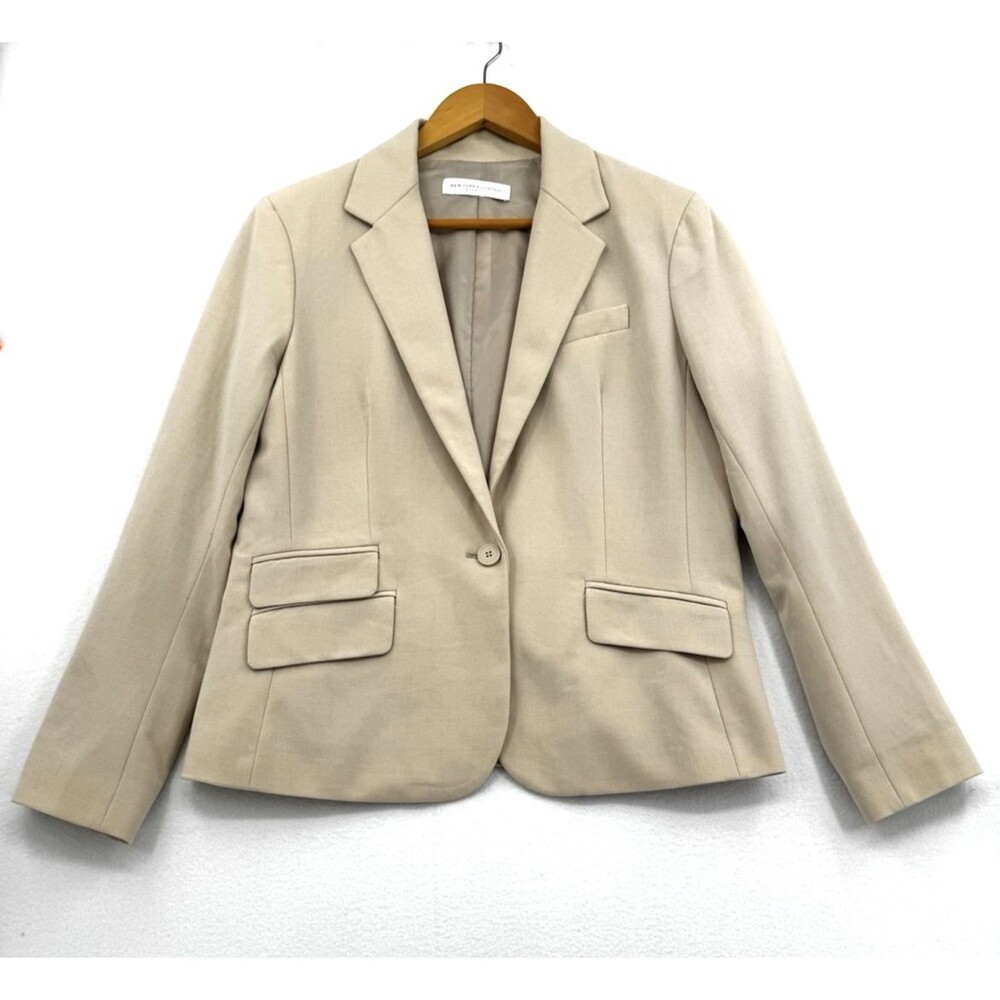 New York & Company Stretch Beige Career Blazer Jacket Office Capsule Women 14